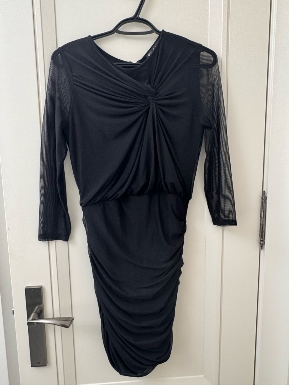 Black Ruched Mesh Sleeve Dress - Women